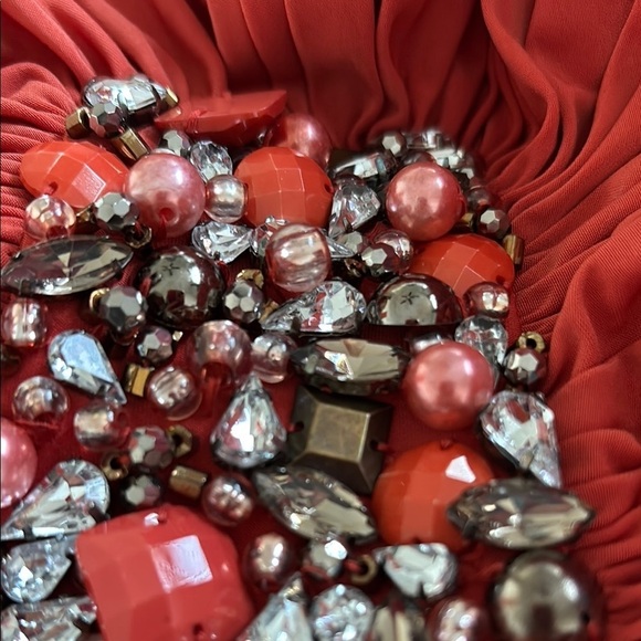 Mignon Red Prom Dress Orange color size 2 with stones and a scarf cape - Picture 13 of 15